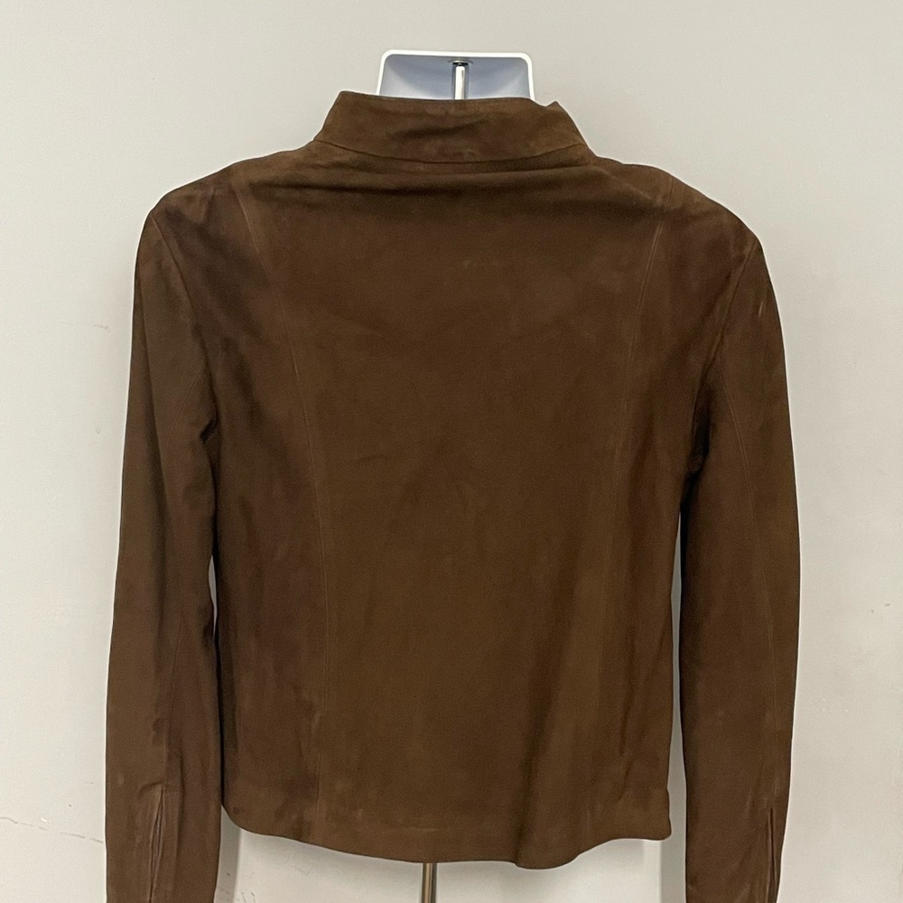 Women suede jacket brown zipper front modern fit - Picture 3 of 4